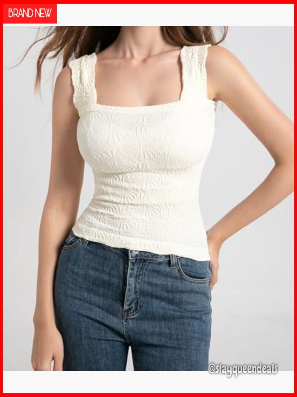 Square Neck Flower Embroidery Crop Tank Top Slim Fit Backless Summer - Picture 4 of 7